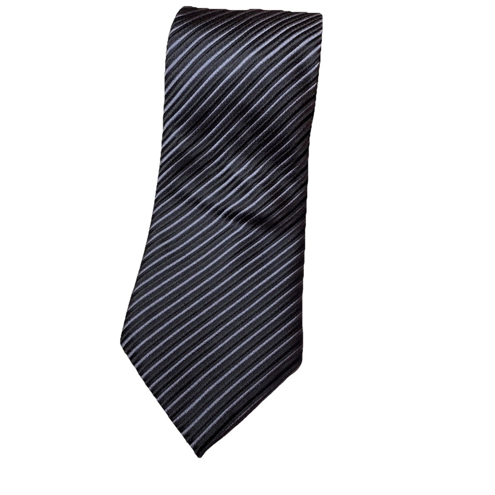 Donald J Trump Signature Collection 100% Silk Black W/Silver Diag Stripe Necktie